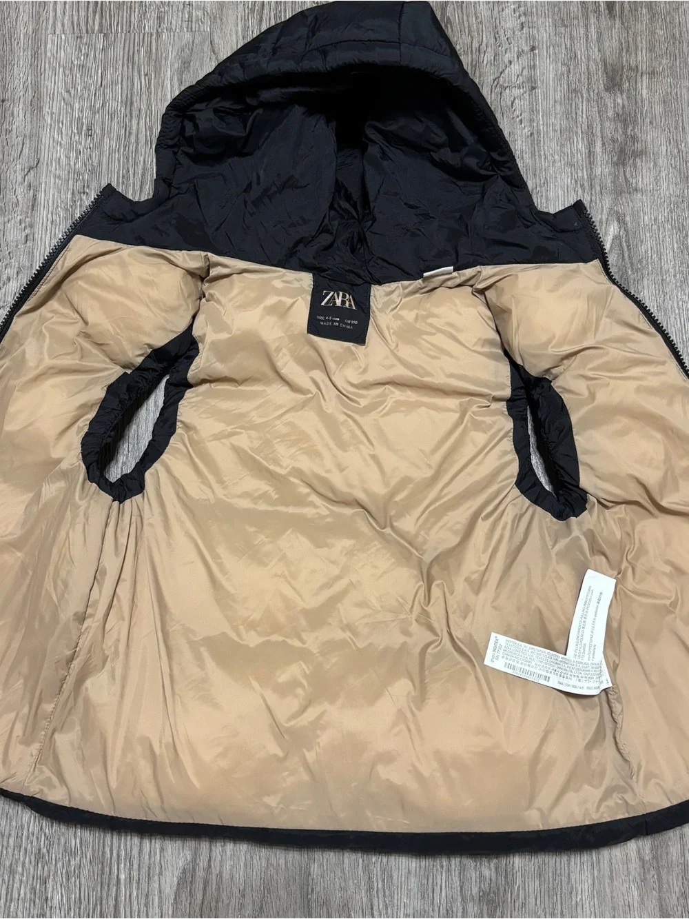 Zara Kids Black Puffer Vest Hooded Size 4-5 Years 110cm Full Zip Pockets